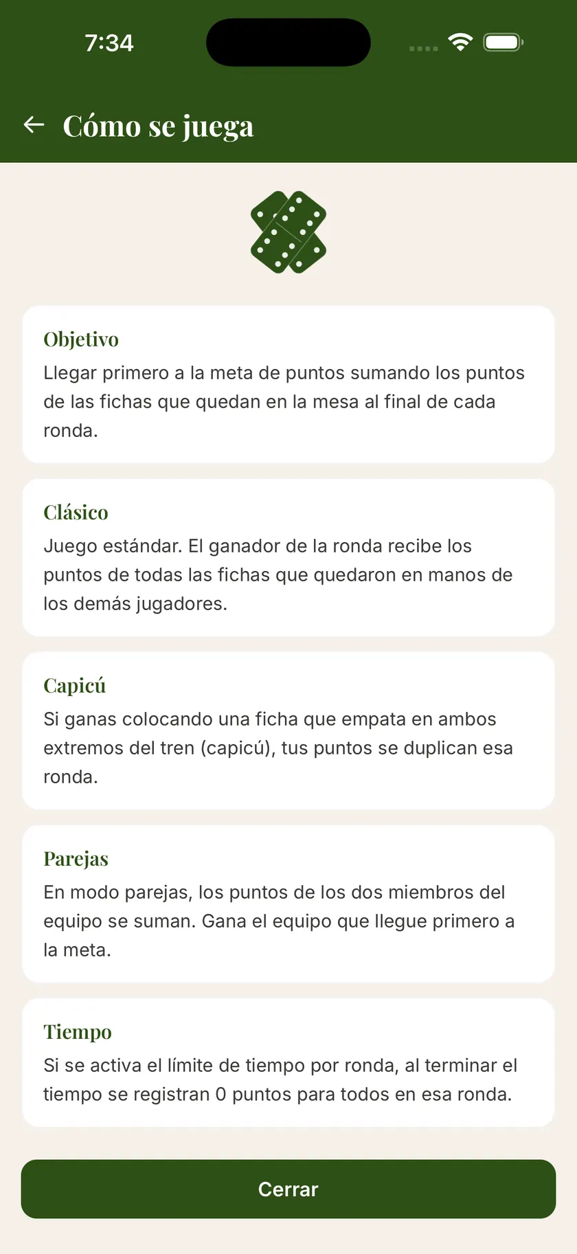 doble seis — Reglas de la casa