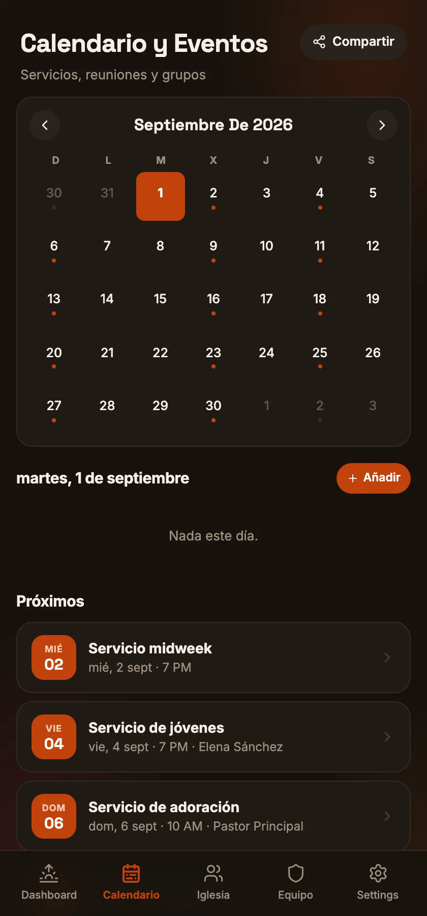 Pastoral Care — Calendario